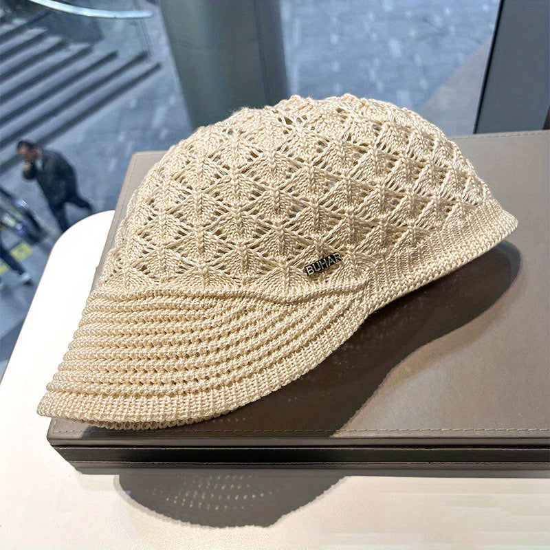 Elegant Women's Beige Beret with Intricate Lace Pattern - Breathable & Foldable, Polyester Painter Cap, Ideal for Outdoor Activities & Daily Wear, Machine Washable