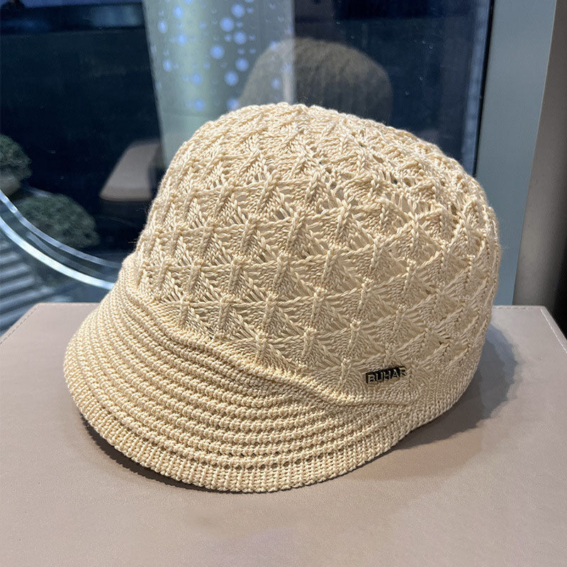 Elegant Women's Beige Beret with Intricate Lace Pattern - Breathable & Foldable, Polyester Painter Cap, Ideal for Outdoor Activities & Daily Wear, Machine Washable