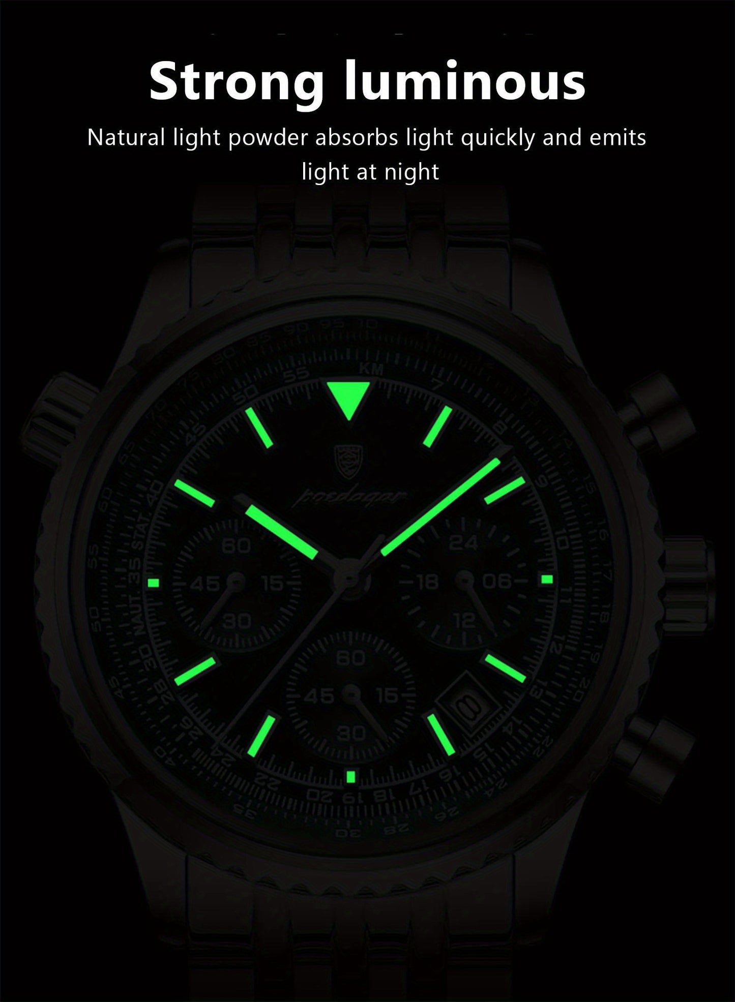 POEDAGAR Luxury Men's Quartz Watch -, Luminous Chronograph with Date Function, Stainless Steel Band & Zinc Alloy Case