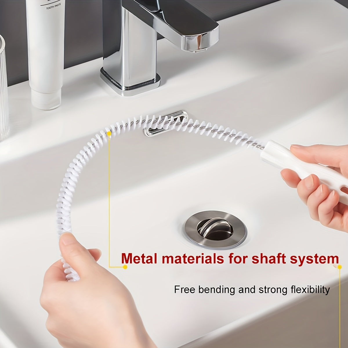 1pc Flexible Sink & Drain Cleaning Brush, Sewer Dredge Hair Clog Remover, Manual Plumbing Snake Tool for Toilet, Bathroom, Kitchen - No Electricity Needed