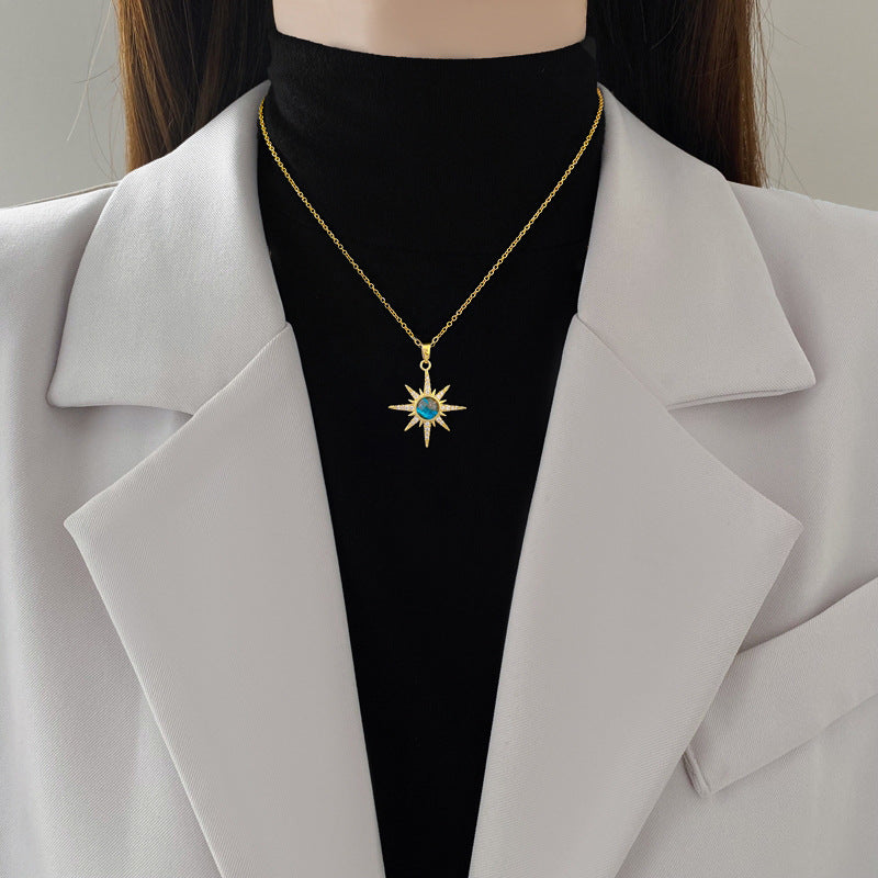 1 հատ Y2K Retro Sunburst կախազարդ վզնոց, Vintage դասական ոճ, 18K ոսկեպատ պղինձ սինթետիկ թանկարժեք քարերով, ամենօրյա հագուստի զարդեր աղջիկների համար
