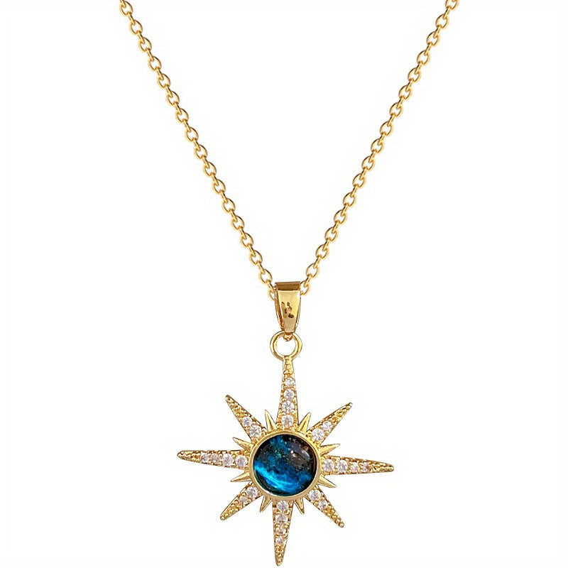 1 հատ Y2K Retro Sunburst կախազարդ վզնոց, Vintage դասական ոճ, 18K ոսկեպատ պղինձ սինթետիկ թանկարժեք քարերով, ամենօրյա հագուստի զարդեր աղջիկների համար