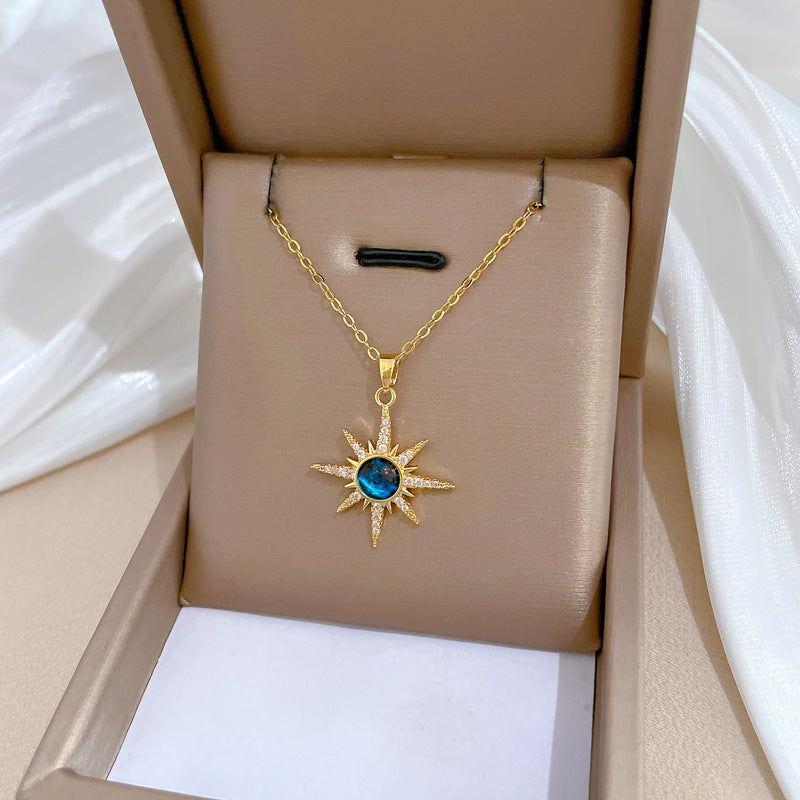 1 հատ Y2K Retro Sunburst կախազարդ վզնոց, Vintage դասական ոճ, 18K ոսկեպատ պղինձ սինթետիկ թանկարժեք քարերով, ամենօրյա հագուստի զարդեր աղջիկների համար