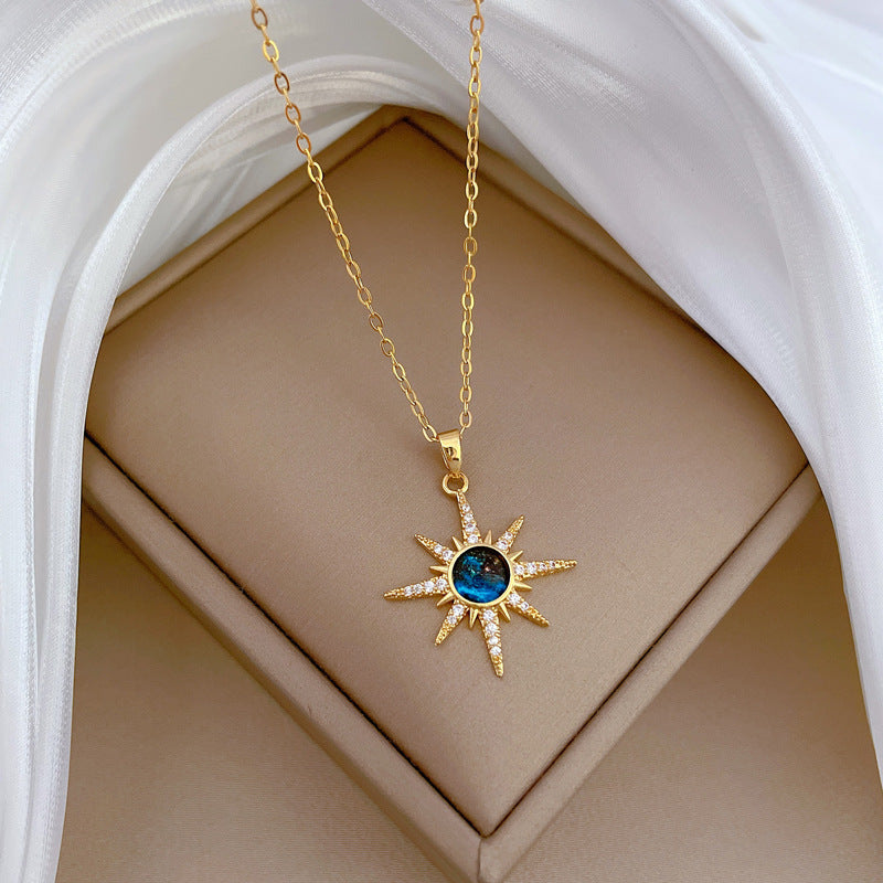 1 հատ Y2K Retro Sunburst կախազարդ վզնոց, Vintage դասական ոճ, 18K ոսկեպատ պղինձ սինթետիկ թանկարժեք քարերով, ամենօրյա հագուստի զարդեր աղջիկների համար