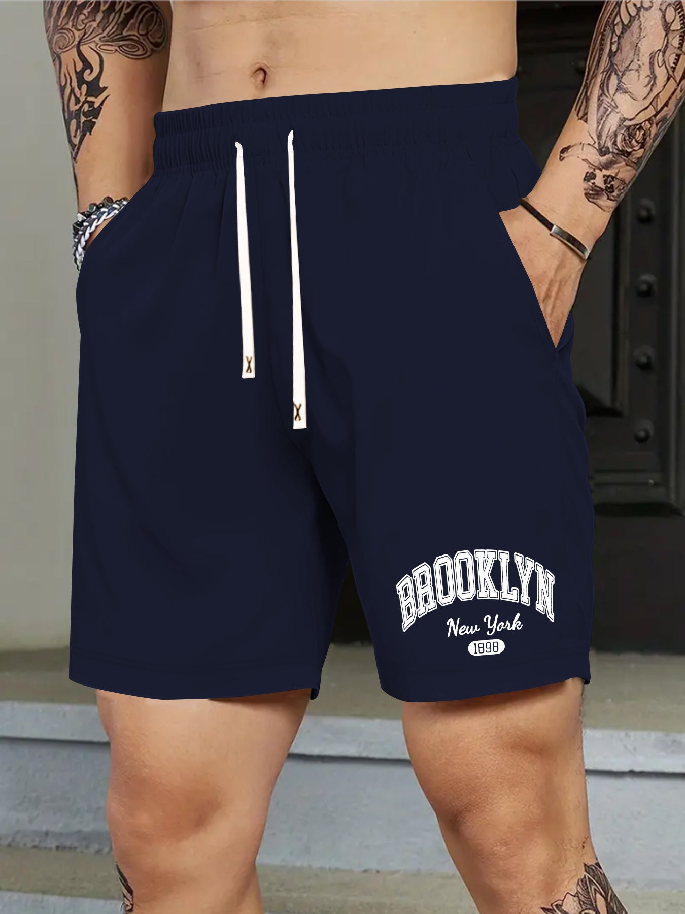Brooklyn Print, Men's Breathable Drawstring Pants, Loose Casual Waist Simple Style Comfy Shorts For Spring Summer Outdoor Fitness Basketball Playing Cycling Climbing Mountain Holiday Daily Commute Dates Sports Workout Trouser