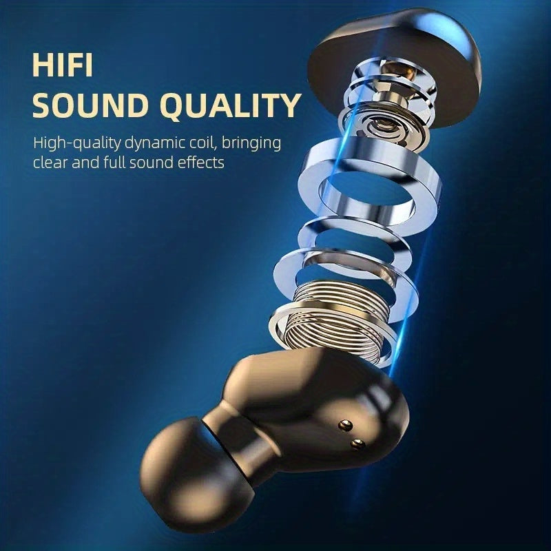 Նրբագեղ սև անլար ականջակալներ՝ HiFi ստերեոով և սպորտային խոսափողով. անլար ականջակալներ iOS/Android-ի համար, ներառված է USB լիցքավորման պատյան.