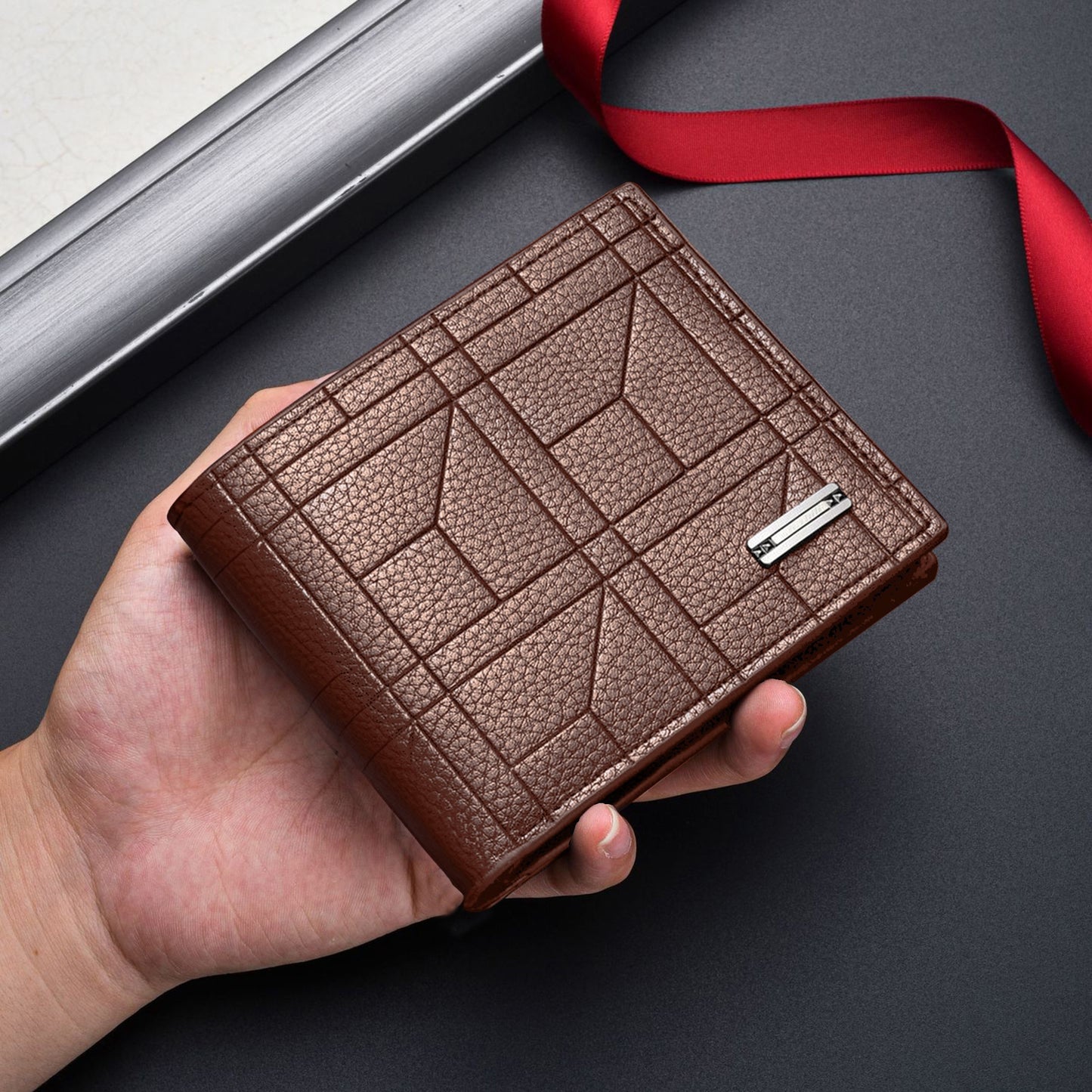 A Sleek Premium Faux Leather Wallet for Men Featuring Several Card Compartments - an Ideal Present for Him.