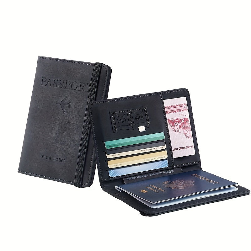 1pc Stylish RFID Blocking Passport Holder - Slim Travel Wallet & Card Organizer in Light Blue or Charcoal, Multi-Functional Design for Airplane Tickets and Cards, Secure Travel Wallet | Sleek Travel Accessory | Wallet, Passpo