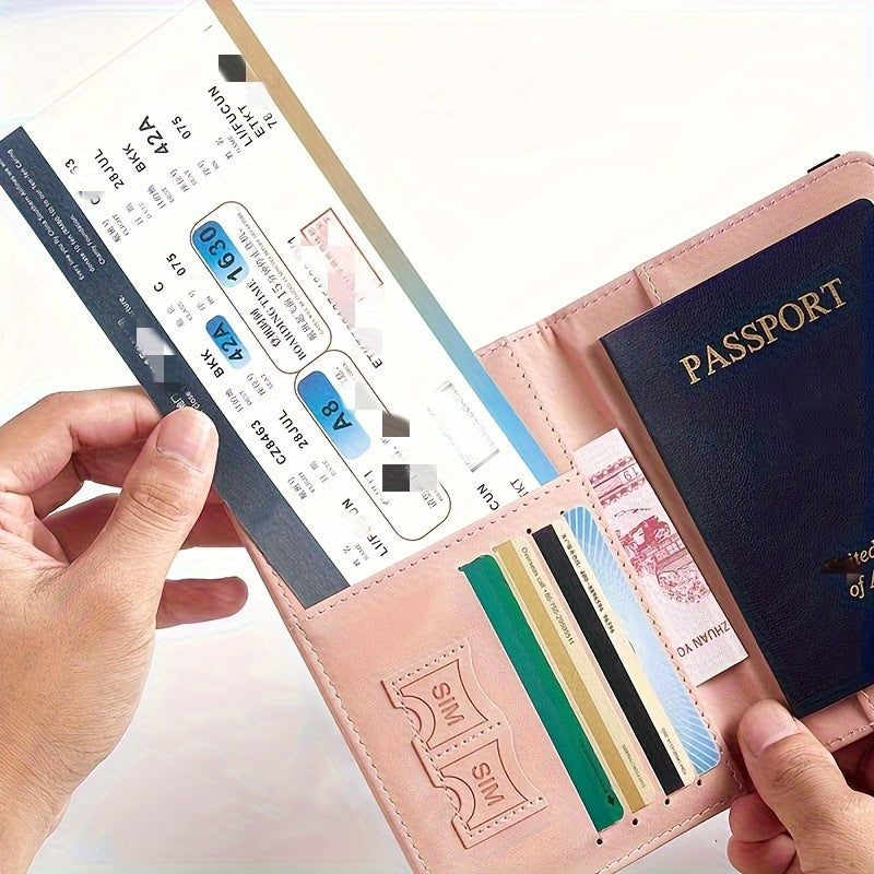 1pc Stylish RFID Blocking Passport Holder - Slim Travel Wallet & Card Organizer in Light Blue or Charcoal, Multi-Functional Design for Airplane Tickets and Cards, Secure Travel Wallet | Sleek Travel Accessory | Wallet, Passpo