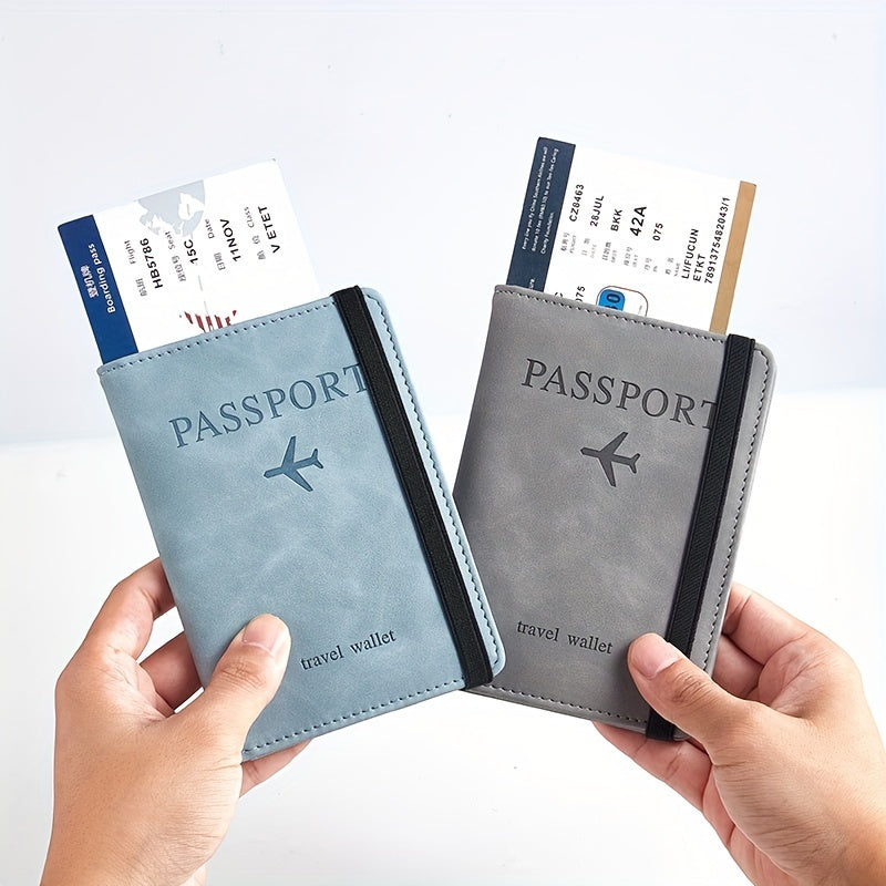 1pc Stylish RFID Blocking Passport Holder - Slim Travel Wallet & Card Organizer in Light Blue or Charcoal, Multi-Functional Design for Airplane Tickets and Cards, Secure Travel Wallet | Sleek Travel Accessory | Wallet, Passpo
