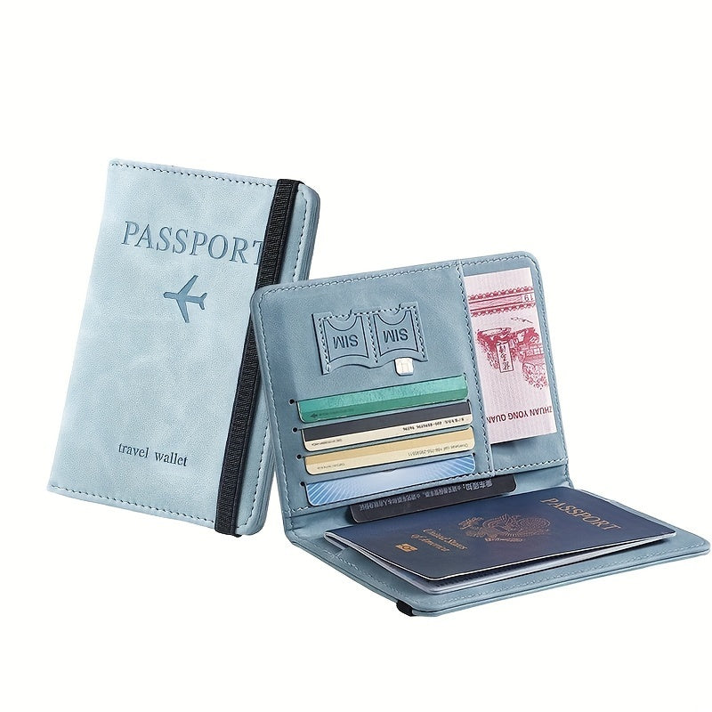 1pc Stylish RFID Blocking Passport Holder - Slim Travel Wallet & Card Organizer in Light Blue or Charcoal, Multi-Functional Design for Airplane Tickets and Cards, Secure Travel Wallet | Sleek Travel Accessory | Wallet, Passpo
