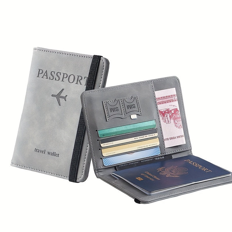 1pc Stylish RFID Blocking Passport Holder - Slim Travel Wallet & Card Organizer in Light Blue or Charcoal, Multi-Functional Design for Airplane Tickets and Cards, Secure Travel Wallet | Sleek Travel Accessory | Wallet, Passpo
