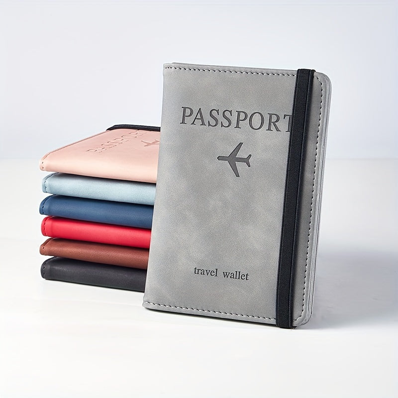 1pc Stylish RFID Blocking Passport Holder - Slim Travel Wallet & Card Organizer in Light Blue or Charcoal, Multi-Functional Design for Airplane Tickets and Cards, Secure Travel Wallet | Sleek Travel Accessory | Wallet, Passpo