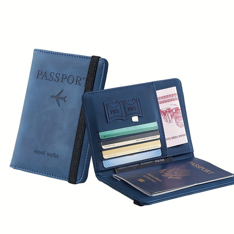 1pc Stylish RFID Blocking Passport Holder - Slim Travel Wallet & Card Organizer in Light Blue or Charcoal, Multi-Functional Design for Airplane Tickets and Cards, Secure Travel Wallet | Sleek Travel Accessory | Wallet, Passpo