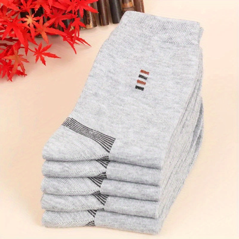 5 Pairs of Men'S Long Socks - Soft, Comfortable, Durable, Casual, Simple Fashion in Black, Large Size, Mid-Calf Length