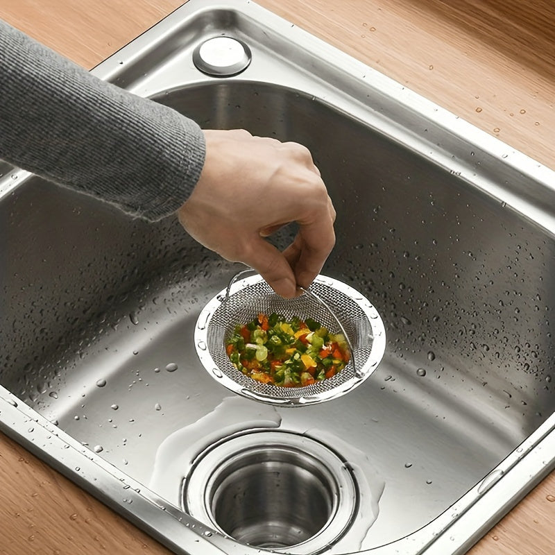Stainless Steel Kitchen Sink Strainer with Handle - Modern Round, Anti-Clog Mesh Filter for Bathroom & Kitchen Sinks, No Power Needed, Bathroom Sink Filter|Sleek Metal Finish|Stainless Steel Mesh