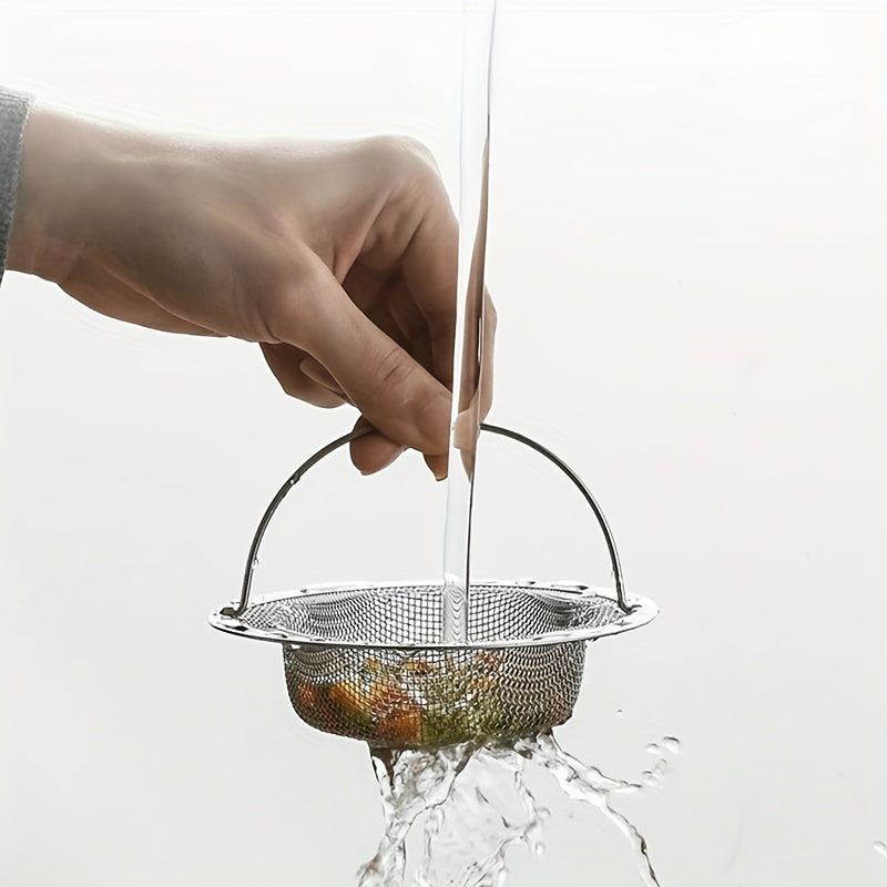 Stainless Steel Kitchen Sink Strainer with Handle - Modern Round, Anti-Clog Mesh Filter for Bathroom & Kitchen Sinks, No Power Needed, Bathroom Sink Filter|Sleek Metal Finish|Stainless Steel Mesh