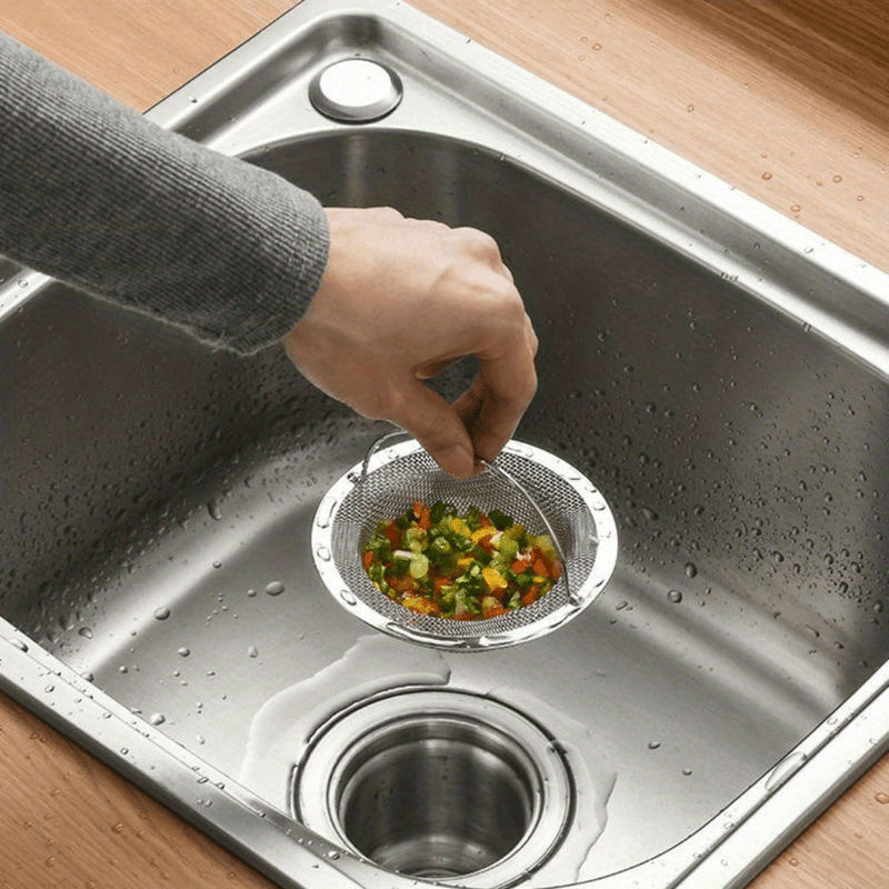 Stainless Steel Kitchen Sink Strainer with Handle - Modern Round, Anti-Clog Mesh Filter for Bathroom & Kitchen Sinks, No Power Needed, Bathroom Sink Filter|Sleek Metal Finish|Stainless Steel Mesh