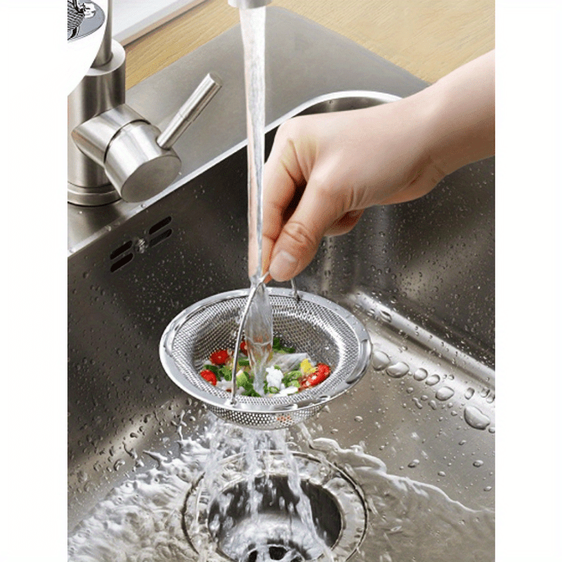 Stainless Steel Kitchen Sink Strainer with Handle - Modern Round, Anti-Clog Mesh Filter for Bathroom & Kitchen Sinks, No Power Needed, Bathroom Sink Filter|Sleek Metal Finish|Stainless Steel Mesh