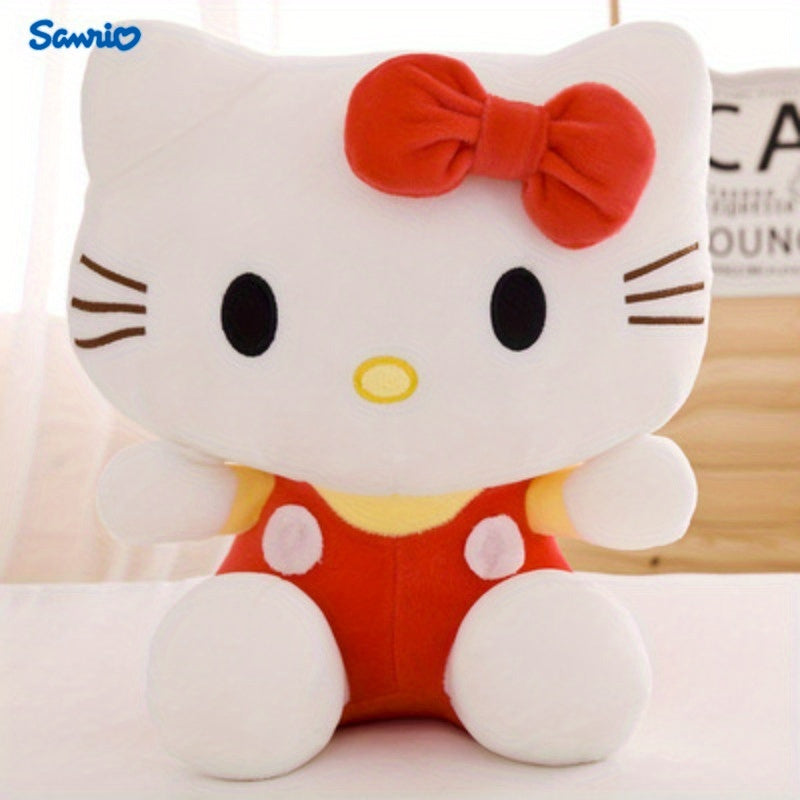 1pc Sanrio for hello kitty Plush Figure - Kawaii Cartoon Stuffed Animal with Red Bow, White & Pink Outfit, Soft Polyester Toy for Birthday, Christmas, New Year, Halloween Gifts, Plush Toys, Holiday Gift Item, Playful Design,