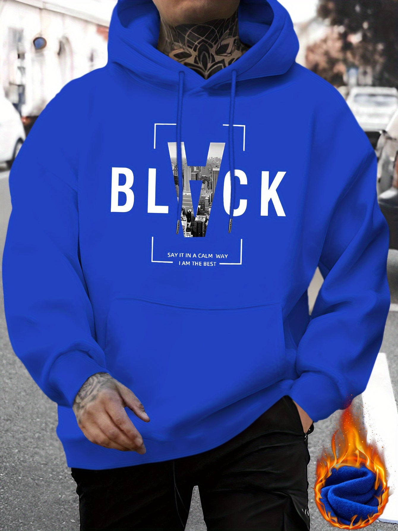 Spring and Summer Men's New Style BLACK SAY IN A CALM WAY IAM THE BEST Letter Print Casual Hoodie Fashion Drawstring Hoodie Autumn and Winter Top Comfortable and Versatile Long Sleeve Hoodie with Hat (Niu Wang Selection)