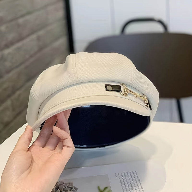 1pc Easter Holiday Polyester Beret for Women with Metallic Belt Buckle - Lightweight, Woven, Inelastic, Adjustable Drawstring Closure, Fashionable All-Match Cap for Spring Season