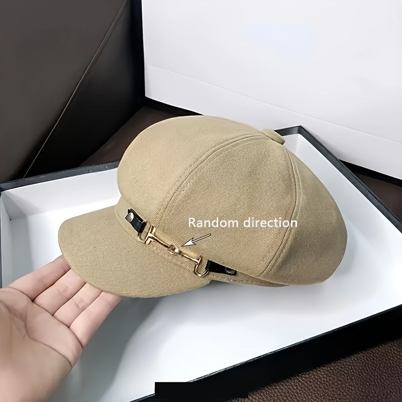 1pc Easter Holiday Polyester Beret for Women with Metallic Belt Buckle - Lightweight, Woven, Inelastic, Adjustable Drawstring Closure, Fashionable All-Match Cap for Spring Season