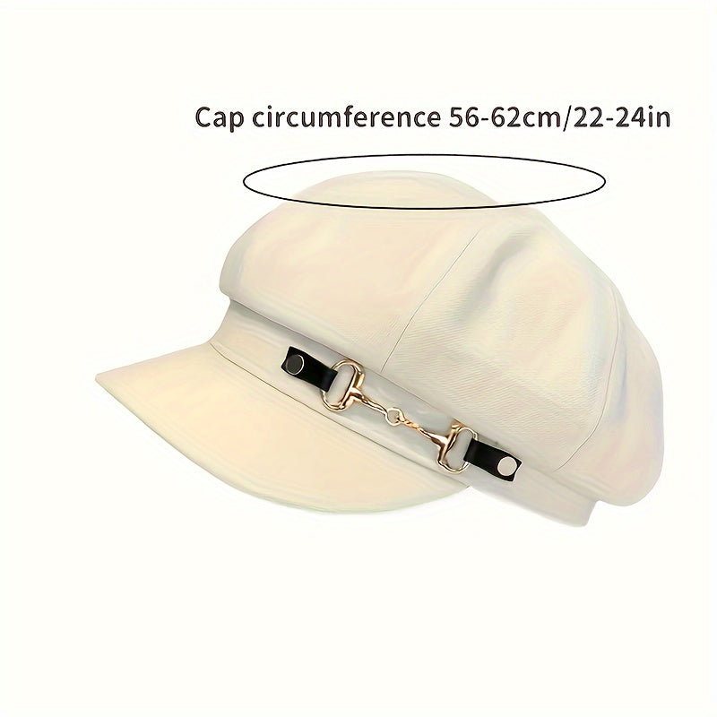 1pc Easter Holiday Polyester Beret for Women with Metallic Belt Buckle - Lightweight, Woven, Inelastic, Adjustable Drawstring Closure, Fashionable All-Match Cap for Spring Season