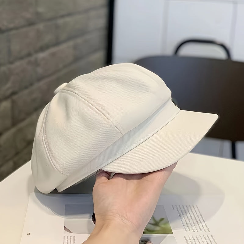 1pc Easter Holiday Polyester Beret for Women with Metallic Belt Buckle - Lightweight, Woven, Inelastic, Adjustable Drawstring Closure, Fashionable All-Match Cap for Spring Season