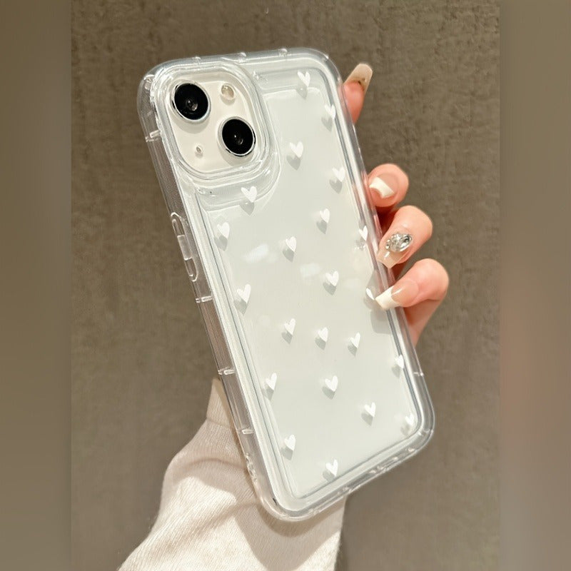 White Love Simple And Generous Transparent Anti-Fall Mobile Phone Case, Suitable for Apple Iphone 16 15 14 13 12 11 XS XR X 8 7 Mini Plus Pro Max SE Series Mobile Phone Case, Halloween Gift, Easter Gift, Birthday, Girlfriend,