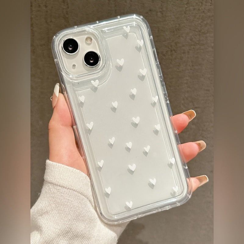 White Love Simple And Generous Transparent Anti-Fall Mobile Phone Case, Suitable for Apple Iphone 16 15 14 13 12 11 XS XR X 8 7 Mini Plus Pro Max SE Series Mobile Phone Case, Halloween Gift, Easter Gift, Birthday, Girlfriend,