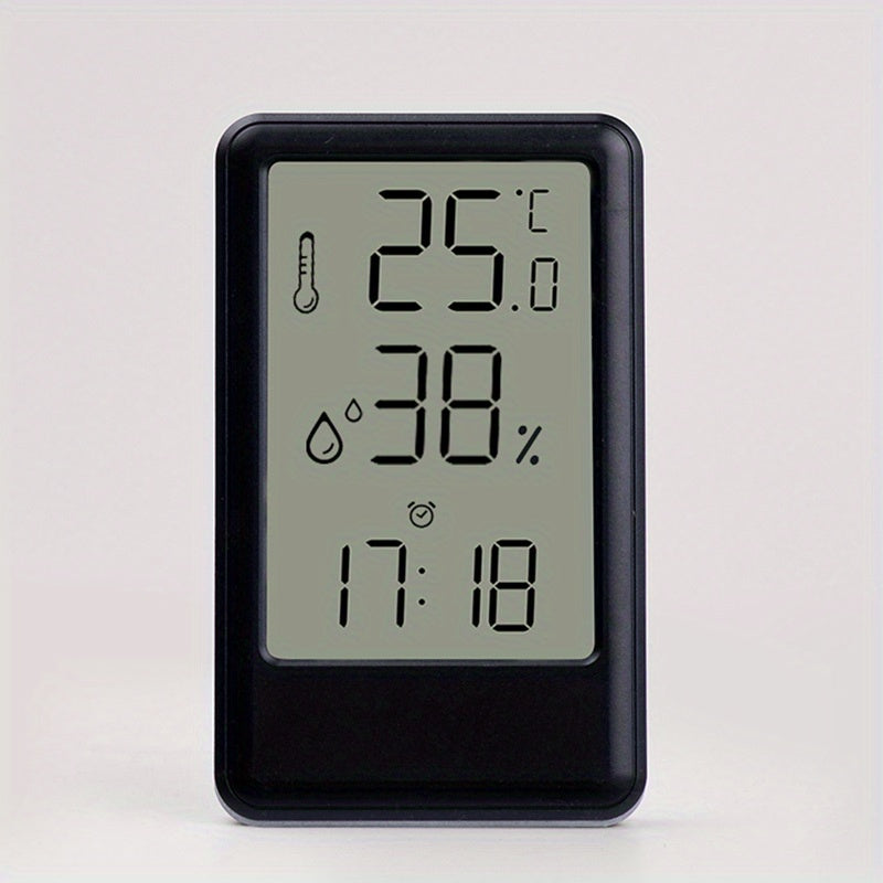 1pc Modern White Digital Temperature & Humidity Monitor with Large LCD Screen, High-Precision Room Thermometer for Desk or Wall, 12/24H Time Display, Battery-Powered (AAA Battery Not Included) – Ideal for Bedroom, Kitchen,