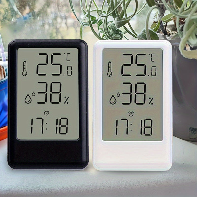 1pc Modern White Digital Temperature & Humidity Monitor with Large LCD Screen, High-Precision Room Thermometer for Desk or Wall, 12/24H Time Display, Battery-Powered (AAA Battery Not Included) – Ideal for Bedroom, Kitchen,