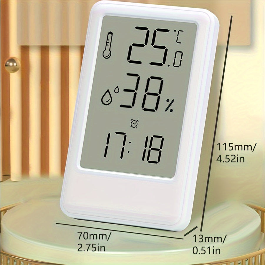 1pc Modern White Digital Temperature & Humidity Monitor with Large LCD Screen, High-Precision Room Thermometer for Desk or Wall, 12/24H Time Display, Battery-Powered (AAA Battery Not Included) – Ideal for Bedroom, Kitchen,