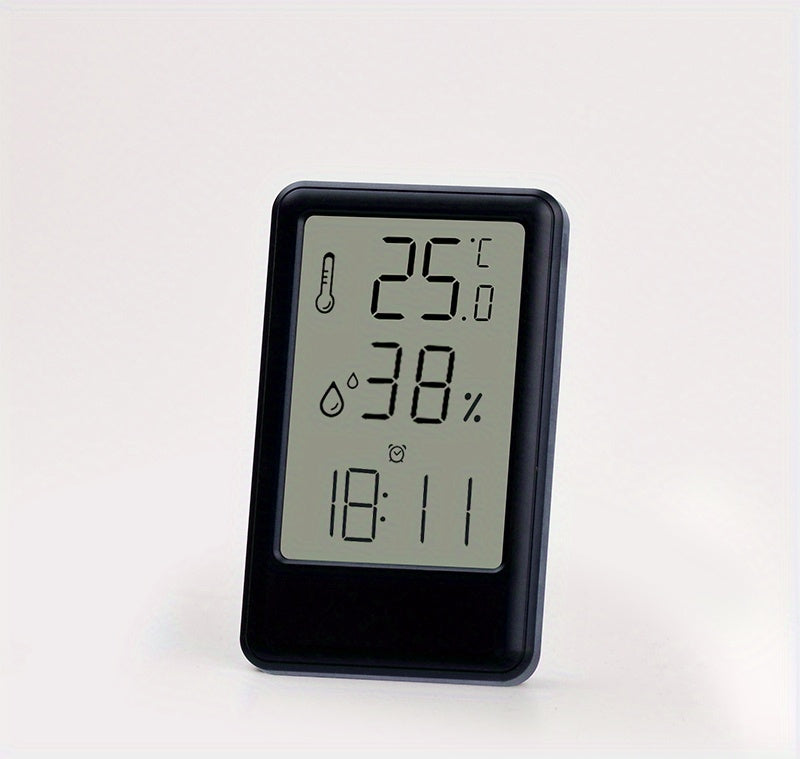 1pc Modern White Digital Temperature & Humidity Monitor with Large LCD Screen, High-Precision Room Thermometer for Desk or Wall, 12/24H Time Display, Battery-Powered (AAA Battery Not Included) – Ideal for Bedroom, Kitchen,
