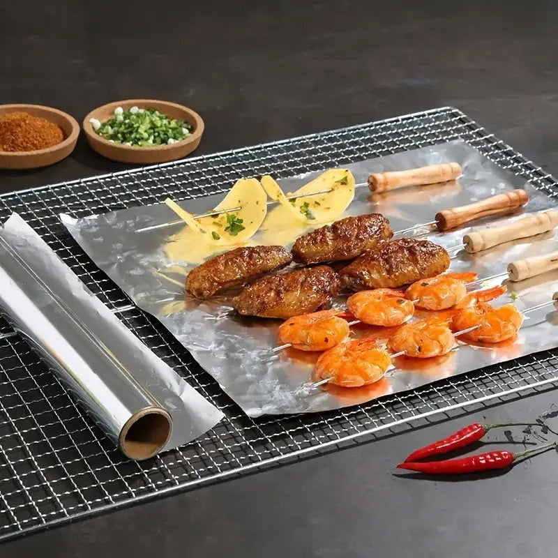 10m Roll Disposable Aluminum Foil, Non-Stick BBQ Wrapping Paper, Oven Safe Kitchen Oil-Proof Tool for Baking and Grilling
