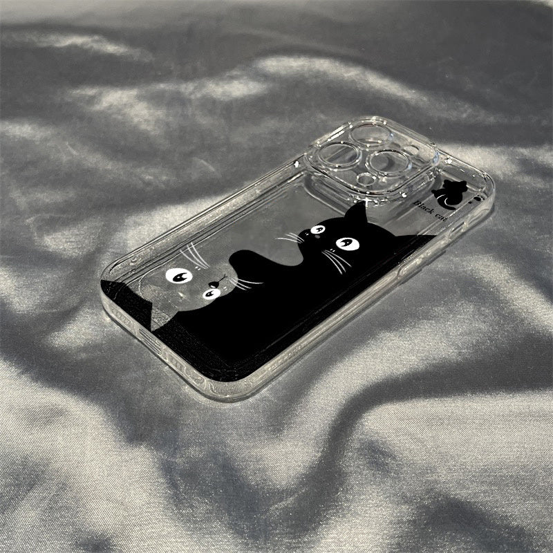 1pc Cartoon Cute Black Cat Space Phone Case for Iphone 16 15 14 13 12 11 Pro Max XS XR X 7 8 Plus SE 2022 Transparent Protective Case