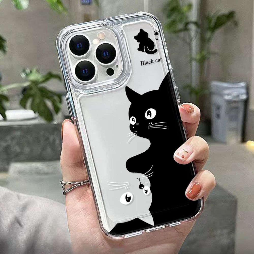 1pc Cartoon Cute Black Cat Space Phone Case for Iphone 16 15 14 13 12 11 Pro Max XS XR X 7 8 Plus SE 2022 Transparent Protective Case