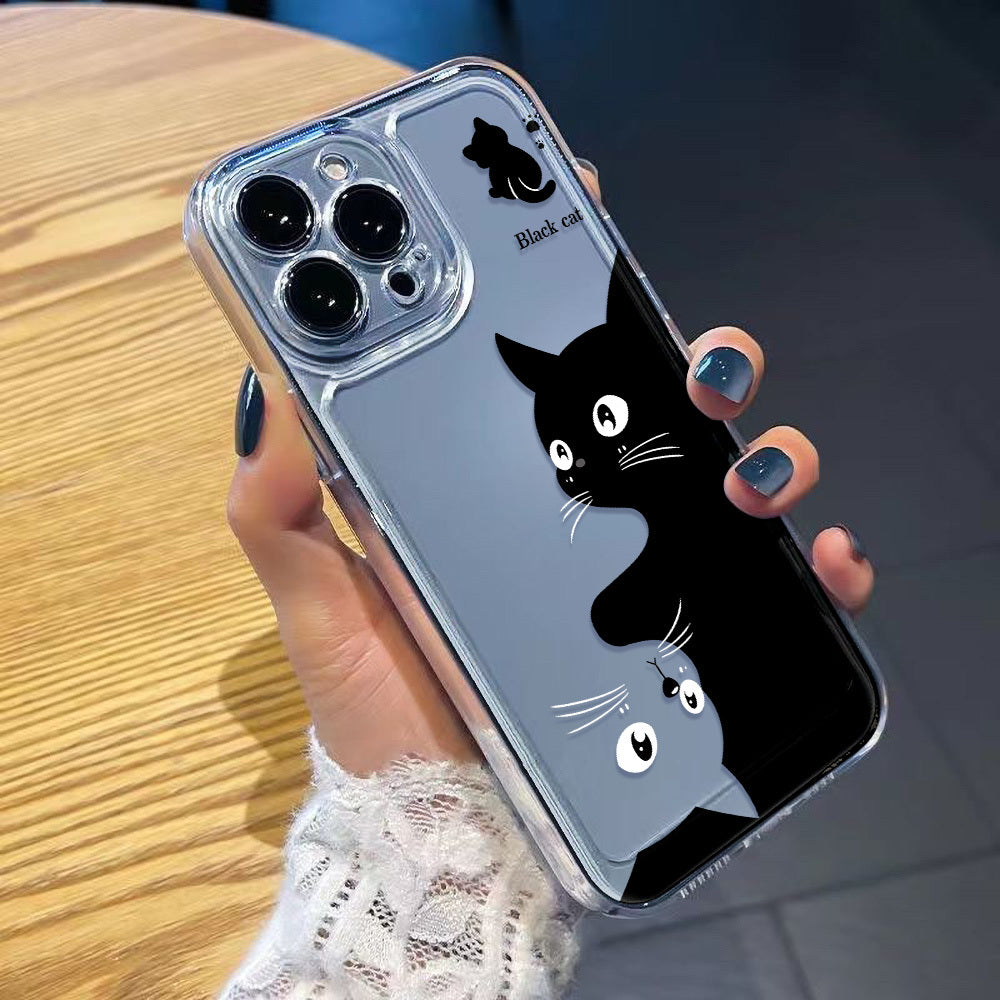 1pc Cartoon Cute Black Cat Space Phone Case for Iphone 16 15 14 13 12 11 Pro Max XS XR X 7 8 Plus SE 2022 Transparent Protective Case