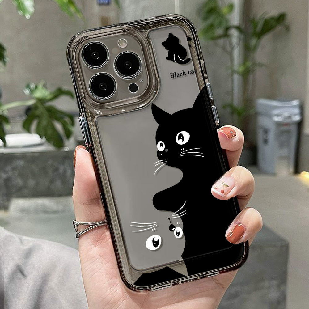 1pc Cartoon Cute Black Cat Space Phone Case for Iphone 16 15 14 13 12 11 Pro Max XS XR X 7 8 Plus SE 2022 Transparent Protective Case