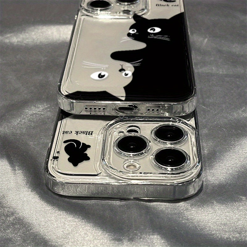 1pc Cartoon Cute Black Cat Space Phone Case for Iphone 16 15 14 13 12 11 Pro Max XS XR X 7 8 Plus SE 2022 Transparent Protective Case