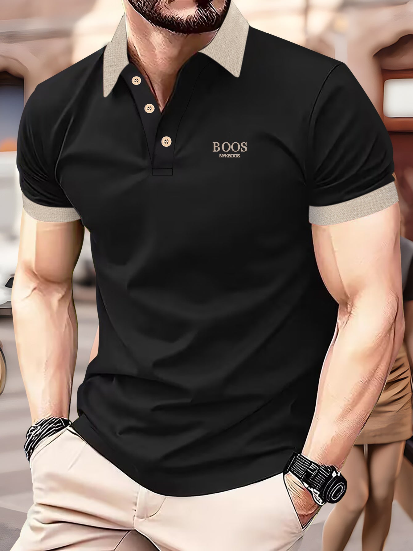 Men's Casual Shirt with OOS Print - Breathable, Stretch Fabric for Golf & Outdoor Activities, Summer Fashion