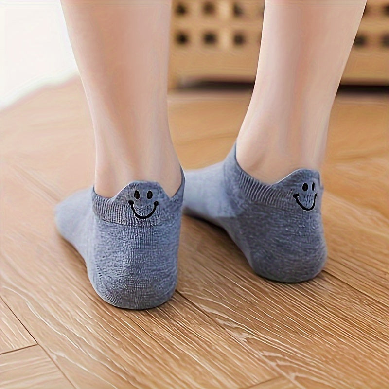 10 Pairs of Cute joyful Face Short Socks, Simple and Breathable, Women's Low-Top Socks, Suitable for Spring and Autumn, Suitable for School and Shopping