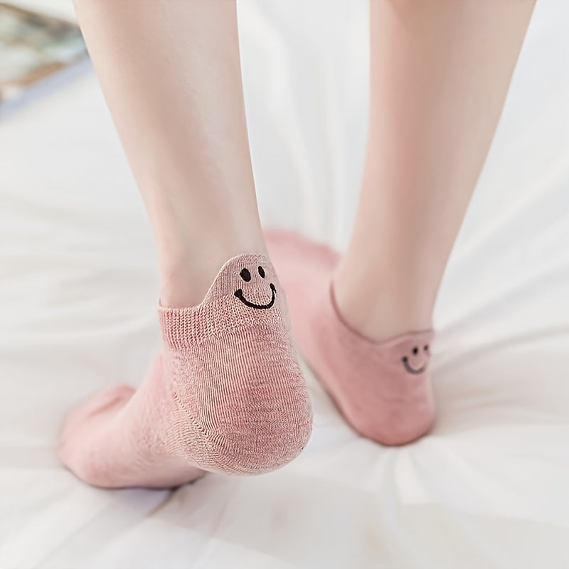 10 Pairs of Cute joyful Face Short Socks, Simple and Breathable, Women's Low-Top Socks, Suitable for Spring and Autumn, Suitable for School and Shopping