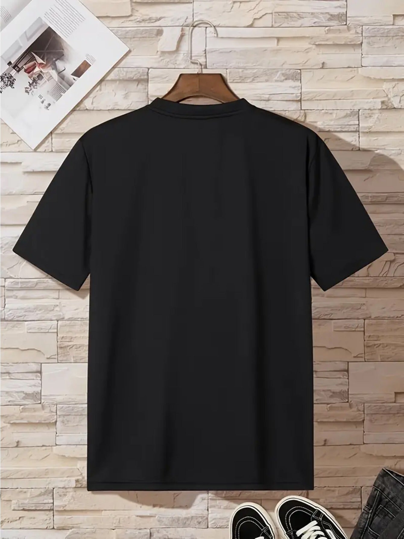 Men'S Casual Crew Neck T-Shirt with "Never Give Up" Print, Polyester Knit Fabric, Slight Stretch, Regular Fit, Summer Short Sleeve Tee for Daily Wear