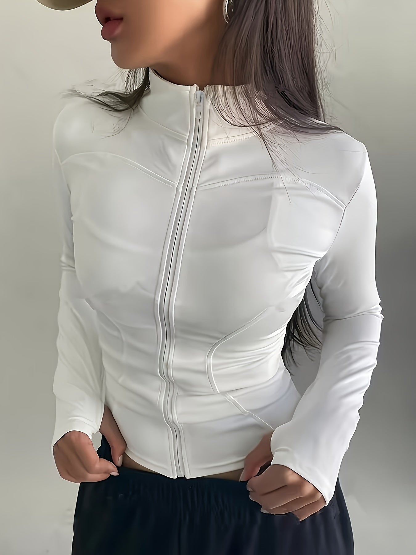 Women's Lightweight Zip-up Athletic Jacket, Long Sleeve Yoga Top, Quick-Drying Outdoor Running Fitness Apparel For Fall & Winter