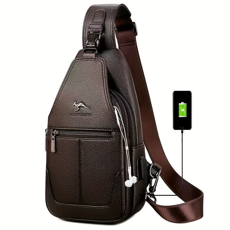 New Men'S Chest Bag 2024 Genuine Faux Leather Texture Crossbody Bag Casual Shoulder Bag Men'S Large Capacity Backpack Trendy