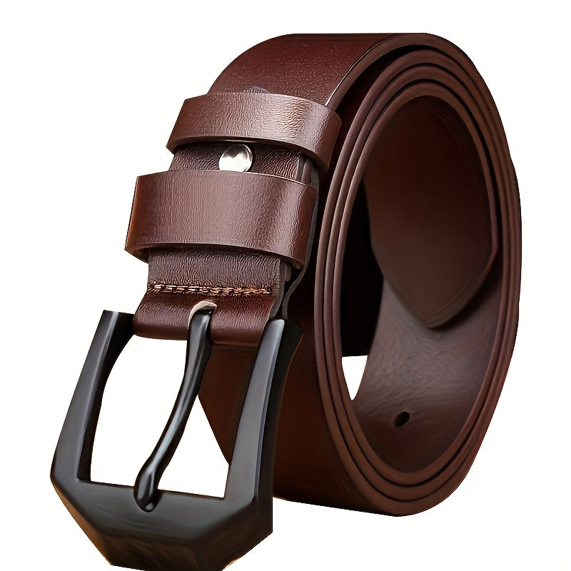 Men's Genuine Leather Belt - Adjustable Black/Brown Cowhide with Polished Alloy Square Buckle, Vintage Casual to Business Style, Versatile Men's Belt | Sophisticated Style | Durable Leather Belt