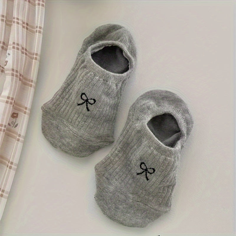 5 Pairs Bow Print Boat Socks, Cute & Sweet Low Cut Invisible Socks, Women's Stockings & Hosiery