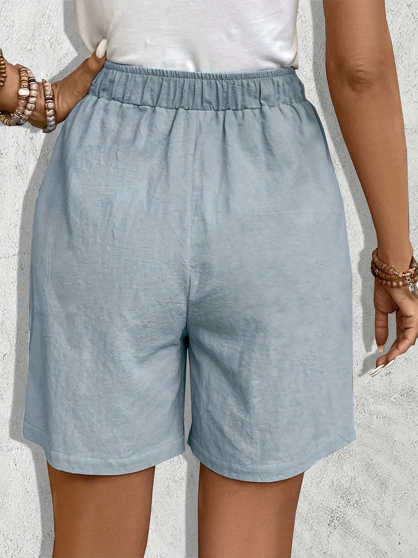Women'S Casual Blend Shorts, Solid Color, Regular Fit, Non-Stretch Woven Fabric, with Faux Drawstring Detail, for Spring/Summer/Fall - Daily & Vacation Style